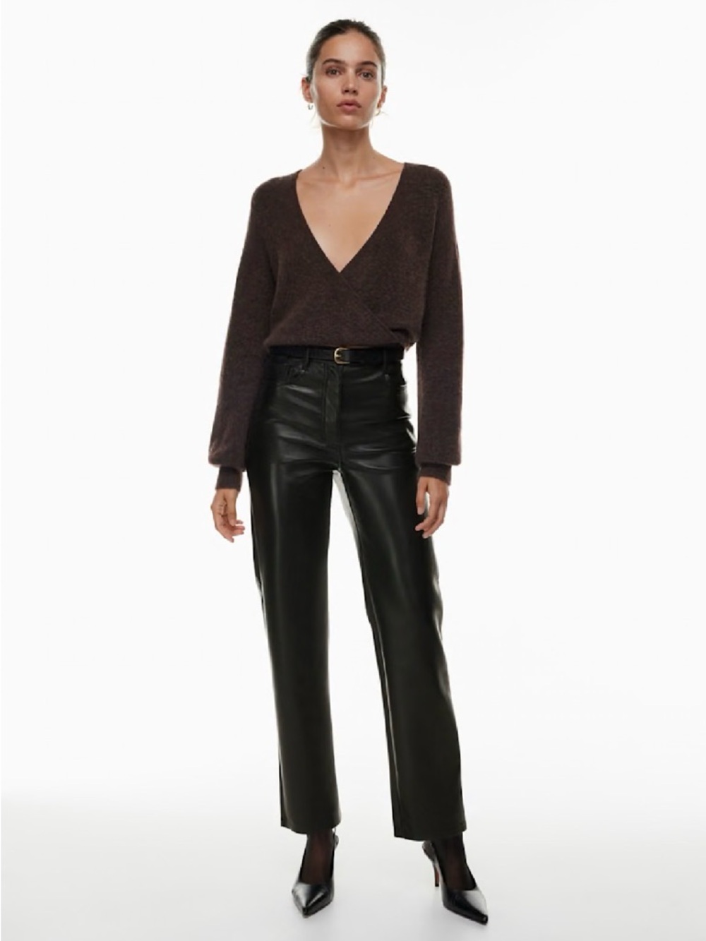 Aritzia Wilfred Straight-Leg Faux Leather Pants in Black